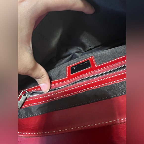 FENDI Vintage Red-Leather Trimmed Zucca Baguette Retail 4500 - Picture 8 of 11